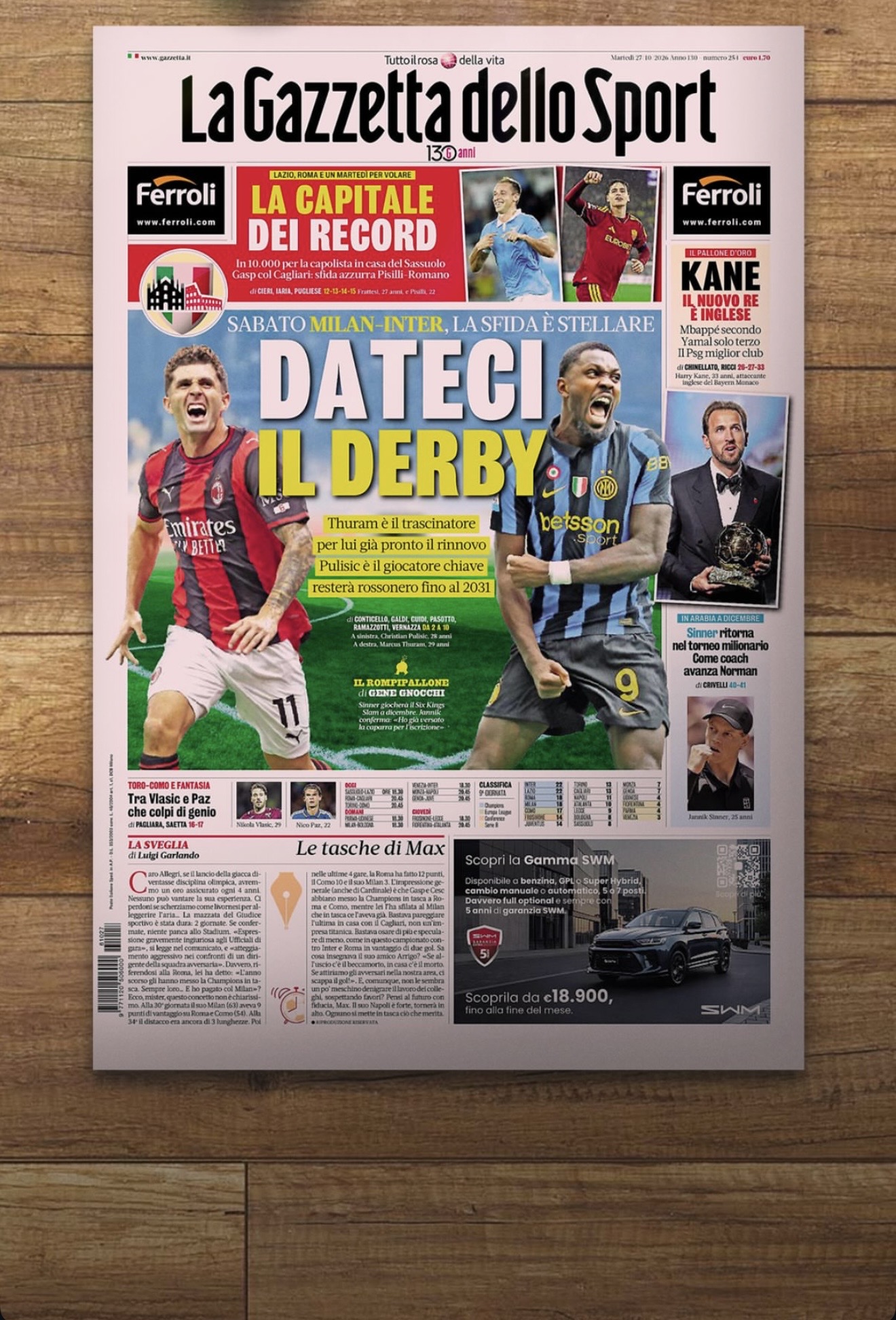 Gazzetta dello Sport - 27 ottobre 2026 Giorno dopo la premiazione del Pallone d'Oro